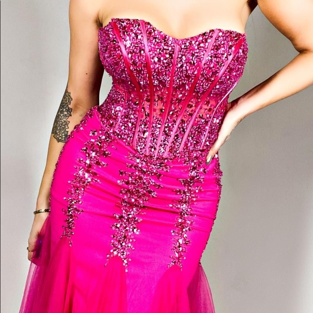Strapless Fuscia Evening Gown